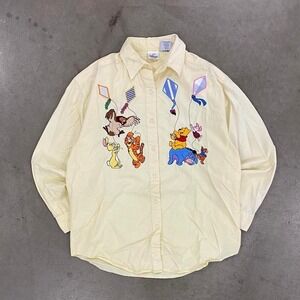 Vintage Disney Characters Pooh Bear Friends Button Up Longsleeve Shirt Size M